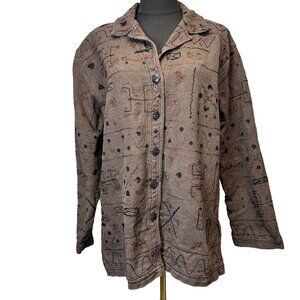 Vintage Chico's Cotton Jacket Size 2 (Large) Southwestern Embroidery, Textured